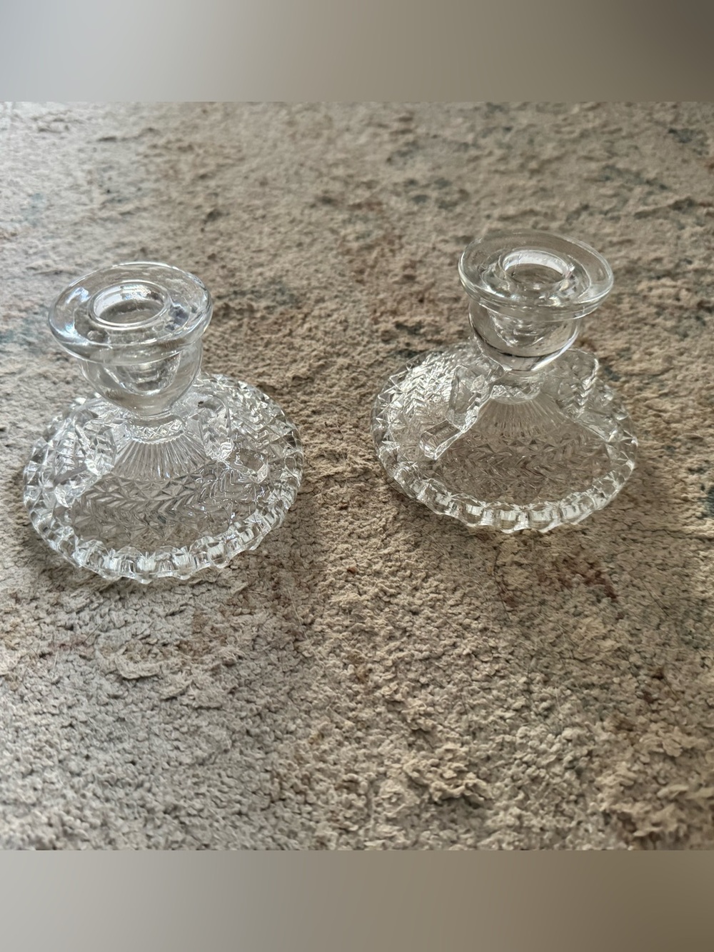 Pair of Pressed Glass Candlestick Holders - Clear
